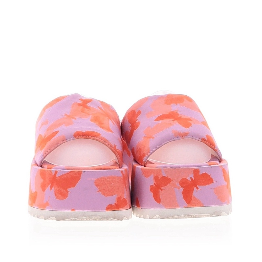 Urban Outfitters Lilac and Coral Floral / butterfly Platform Slide Sandals